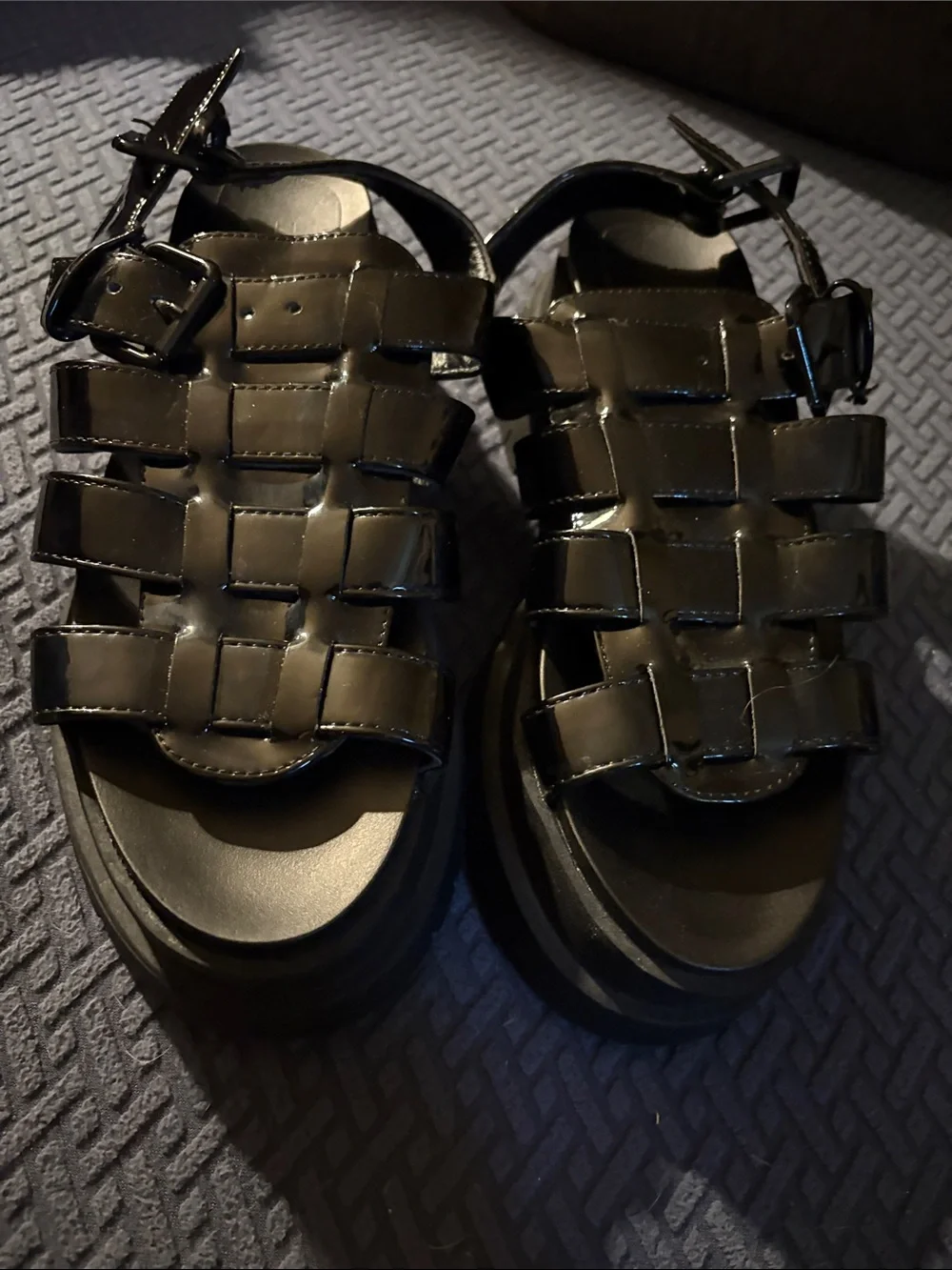 Women’s Faux Patent Leather Black Fisherman Sandals